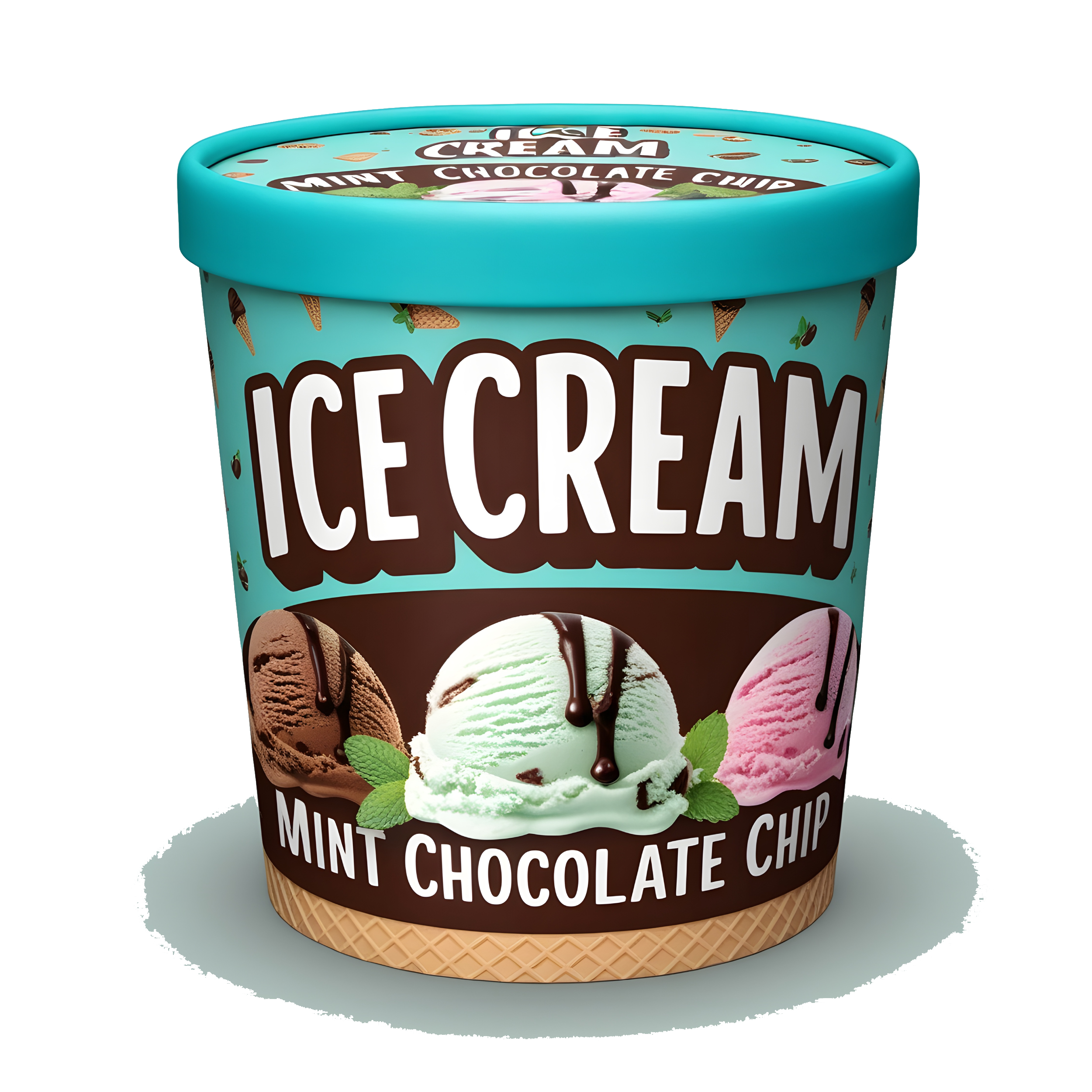 Huge ice-cream bucket with a mint, chocolate, chip taste